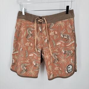 Howler Brothers Board Shorts Mens 31 Bruja Orange Lazy Gators Print Pockets Swim